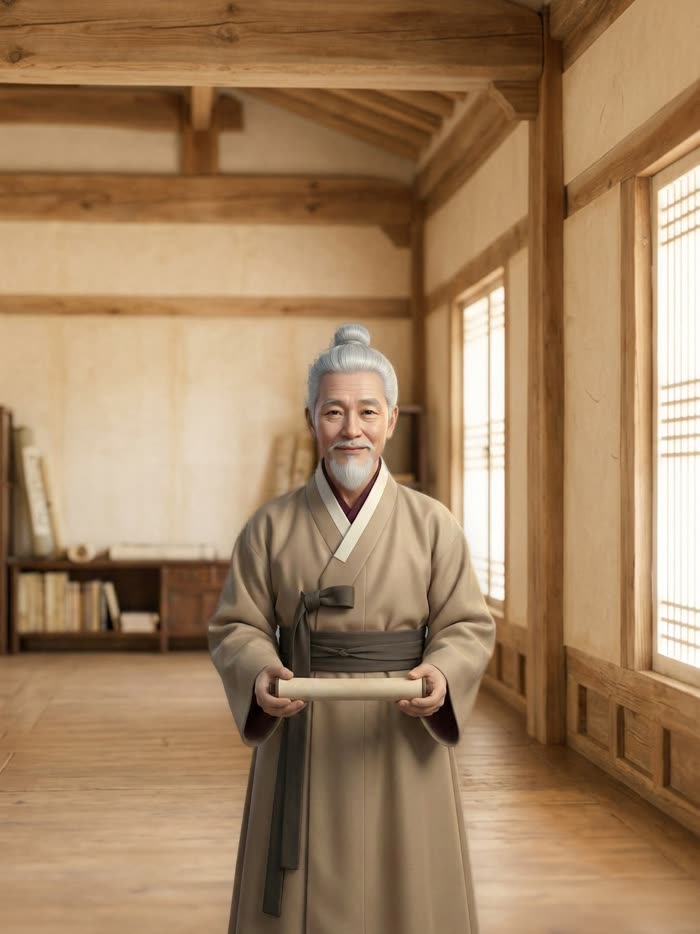 한옥 서재에서 작명서를 든 소곤작명의 작명가